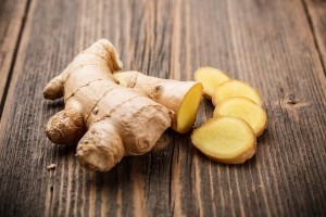 Ginger root with slices